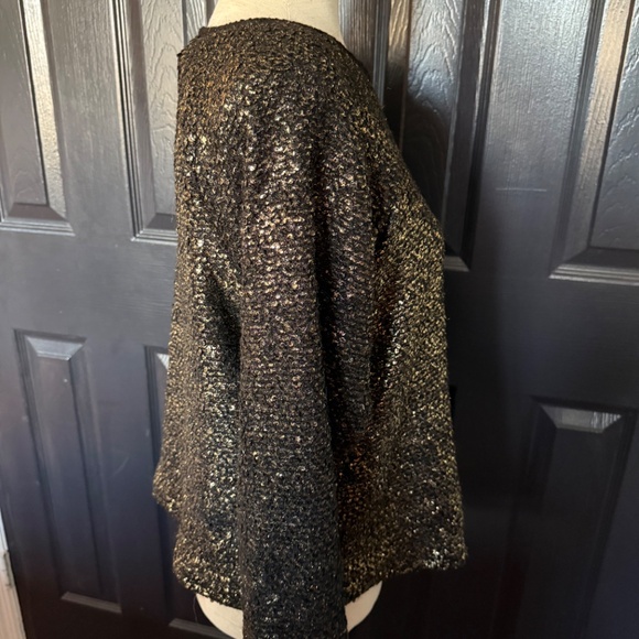 Alice + Olivia Metallic Gold Black Wool Blend Tweed Boxy Sweater Size S - Picture 4 of 6